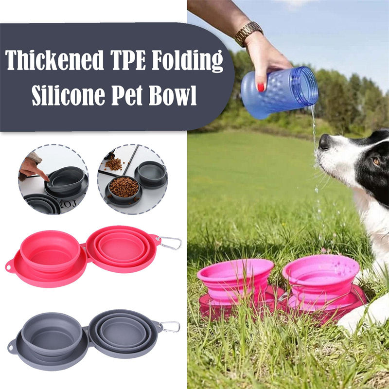 FurEverSmart Foldable Rubber Double Bowl – Portable Travel Feeding Dish for Dogs Cats Food Water