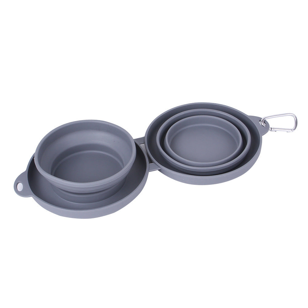 FurEverSmart Foldable Rubber Double Bowl – Portable Travel Feeding Dish for Dogs Cats Food Water