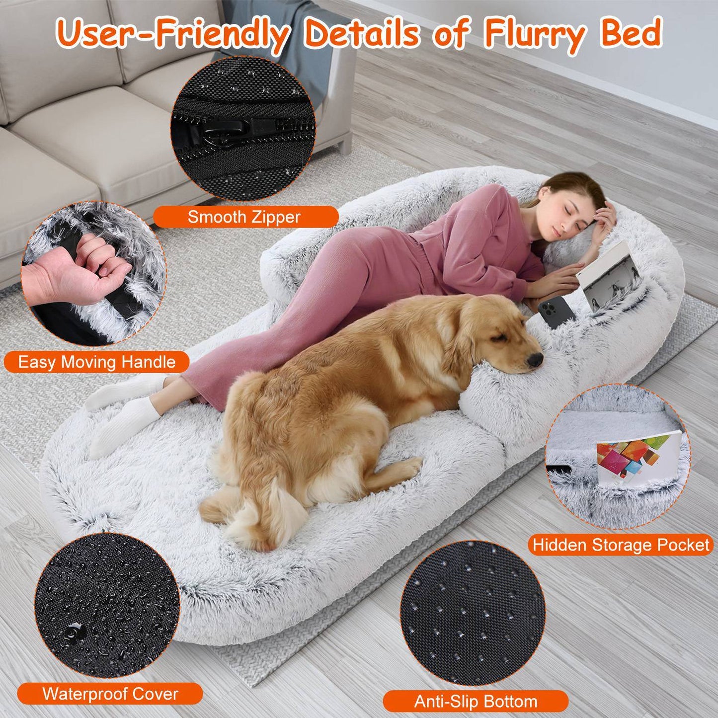 FurEverSmart Human-Size Dog Bed with Pillow